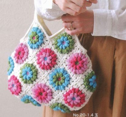 花 モチーフ グラニーバッグ ピンク 編み 手編み 編み物